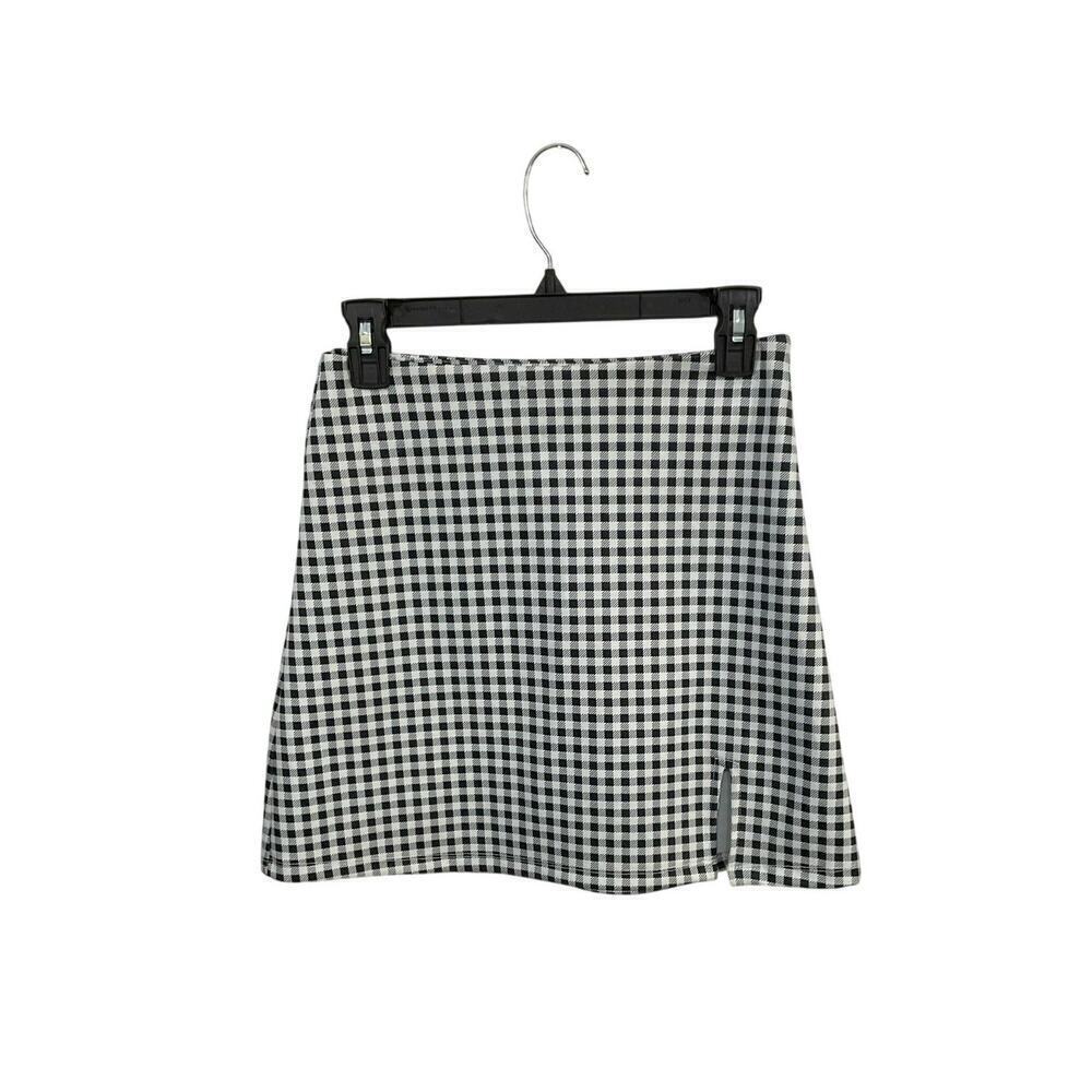 Princess Polly Gingham Mini Skirt Side Slit Size 4 Small Stretch